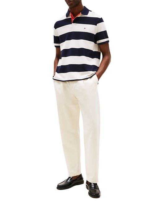 Polo uomo a righe bianco/blu in cotone Tommy Hilfiger | MW0MW390450A5